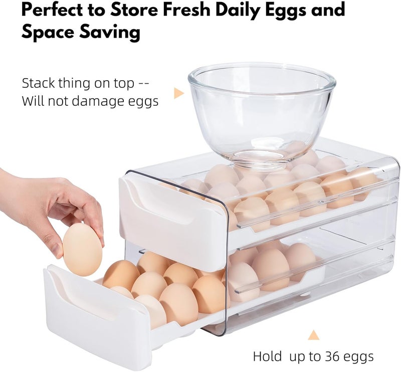 XCX Egg Storage for Refrigerator, Egg Holder for Kitchen Countertop, PET & PP Egg Container for Fridge, Egg Dispenser for 36 Eggs, Double Layer, 18 Eggs per Layer (White) - Image 5